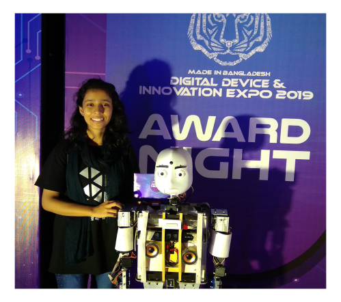 Zinia Sultana Joti with a robot